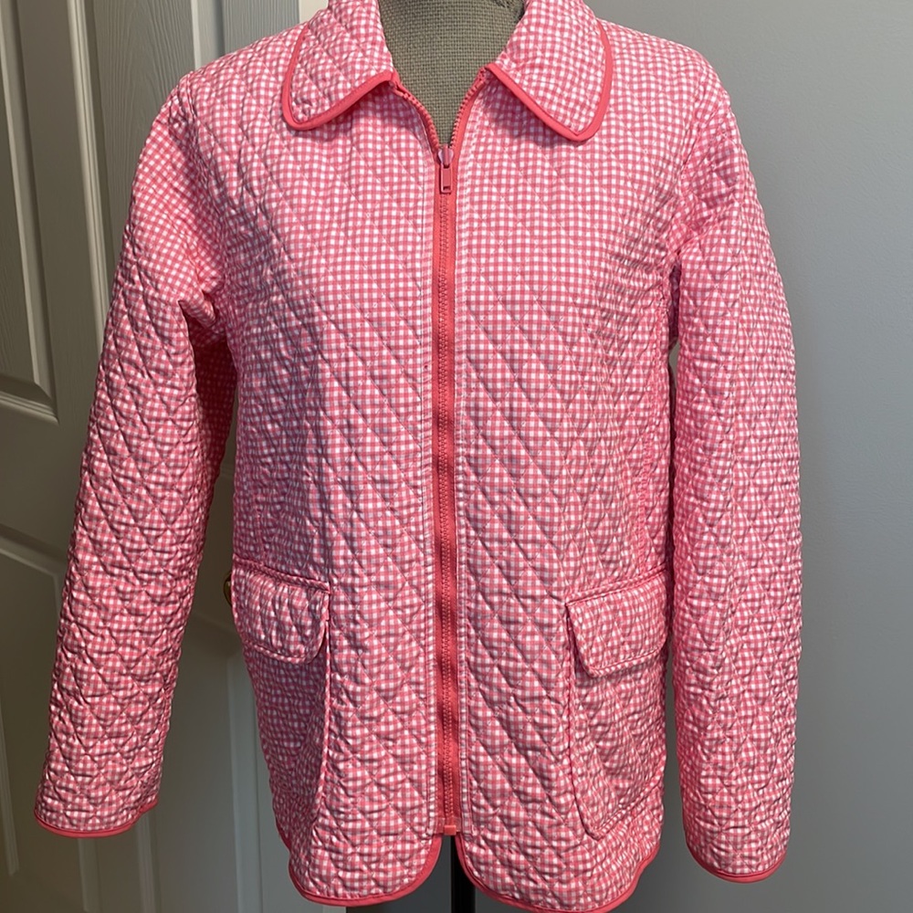 BLASSPORT  Reversible Quilted Jacket Solid Peach & Peach/White Gingham Print - Picture 4 of 10